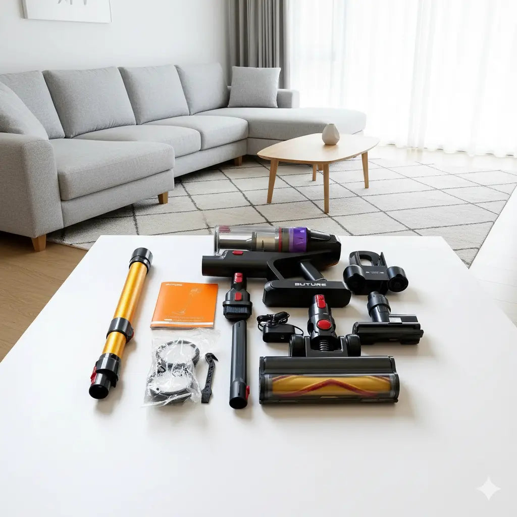 Aspirateur cyclonique sans fil BUTURE 600W avec tous les accessoires inclus pour sols, canapés et voiture